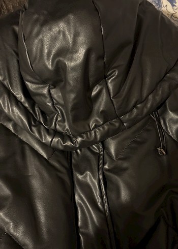 Kadın Siyah Deri Şişme Mont - Görsel 4