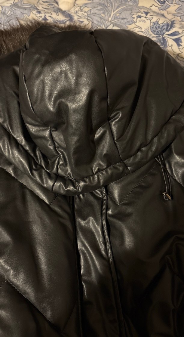 Kadın Siyah Deri Şişme Mont - Görsel 4