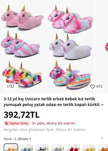 Kız Çocuk Renkli Unicorn Ev Terliği - Görsel 4
