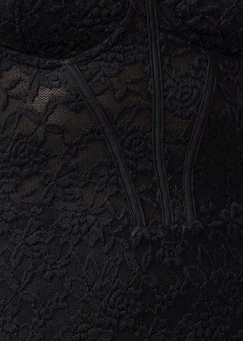 xs Beden askılı Siyah Dantel Midi Goth Elbise