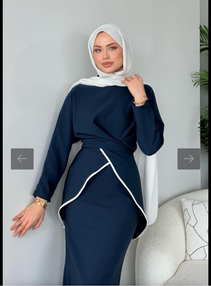 Drapeli Lacivert Uzun Kollu Tunik alt etek takım - Görsel 3