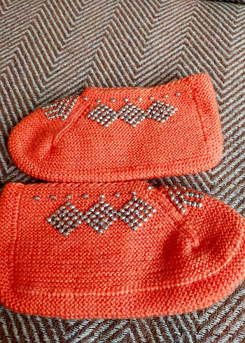 Renkli Nakışlı Örgü Kız Ev Terliği - Görsel 6