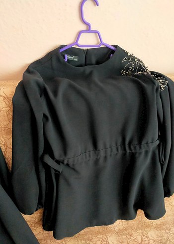 Payet İşlemeli Siyah Hamile Bluzu, Uzun Kollu - Görsel 6