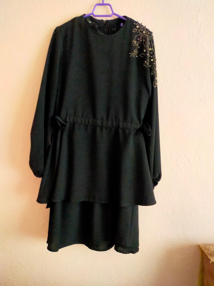 Payet İşlemeli Siyah Hamile Bluzu, Uzun Kollu - Görsel 2