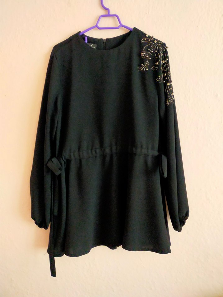 Payet İşlemeli Siyah Hamile Bluzu, Uzun Kollu - Görsel 4