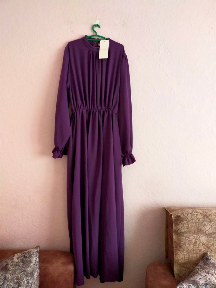 Mor Uzun Kollu Salaş Elbise - Görsel 2