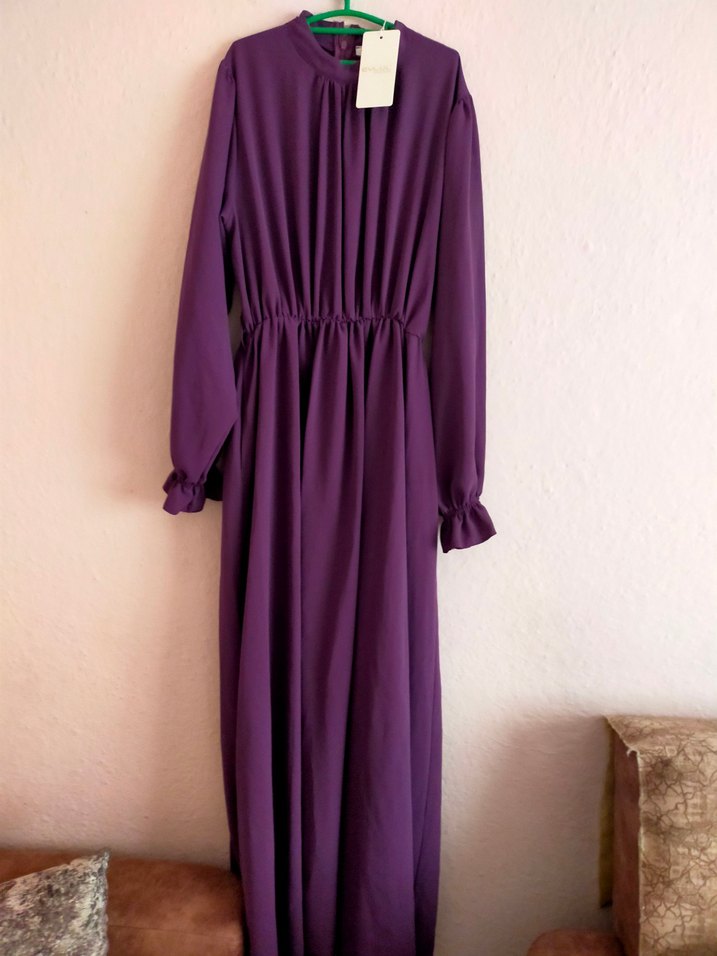 Mor Uzun Kollu Salaş Elbise - Görsel 5