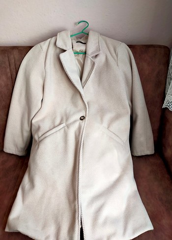 Bej Düğmeli Midi Kadın Kaban - Görsel 3