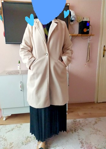 Bej Düğmeli Midi Kadın Kaban - Görsel 7