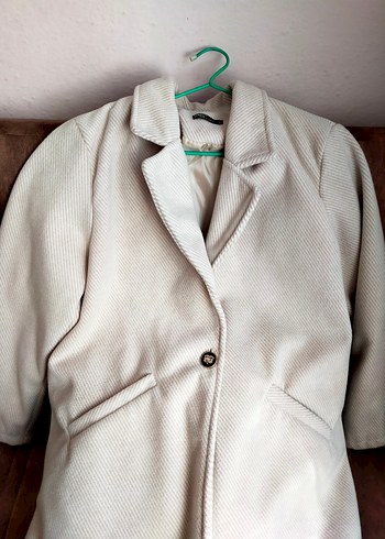 Bej Düğmeli Midi Kadın Kaban - Görsel 4