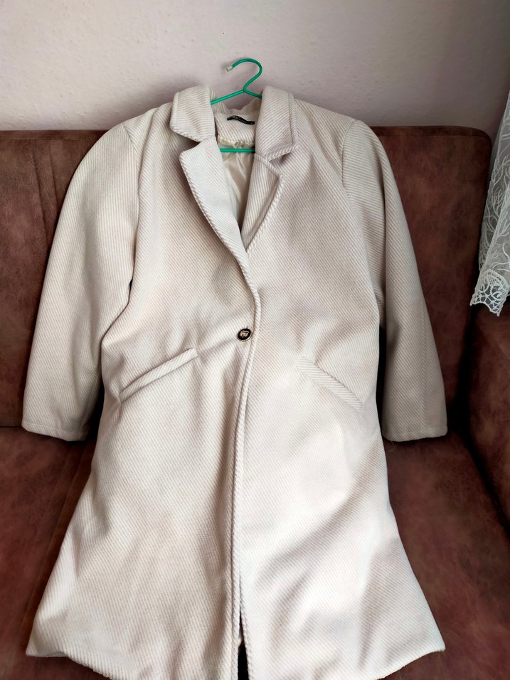 Bej Düğmeli Midi Kadın Kaban - Görsel 3