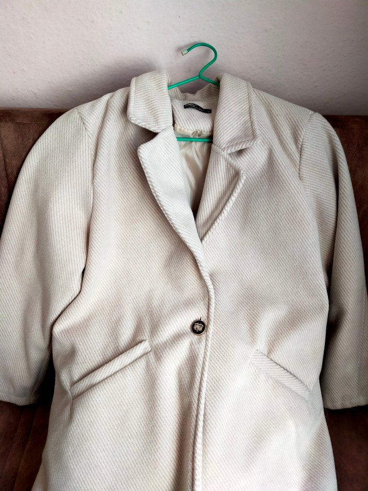 Bej Düğmeli Midi Kadın Kaban - Görsel 4