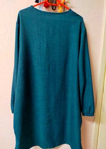 Koyu Turkuaz Keten Midi Kadın Tunik - Görsel 5