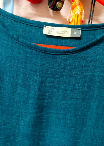 Koyu Turkuaz Keten Midi Kadın Tunik - Görsel 6