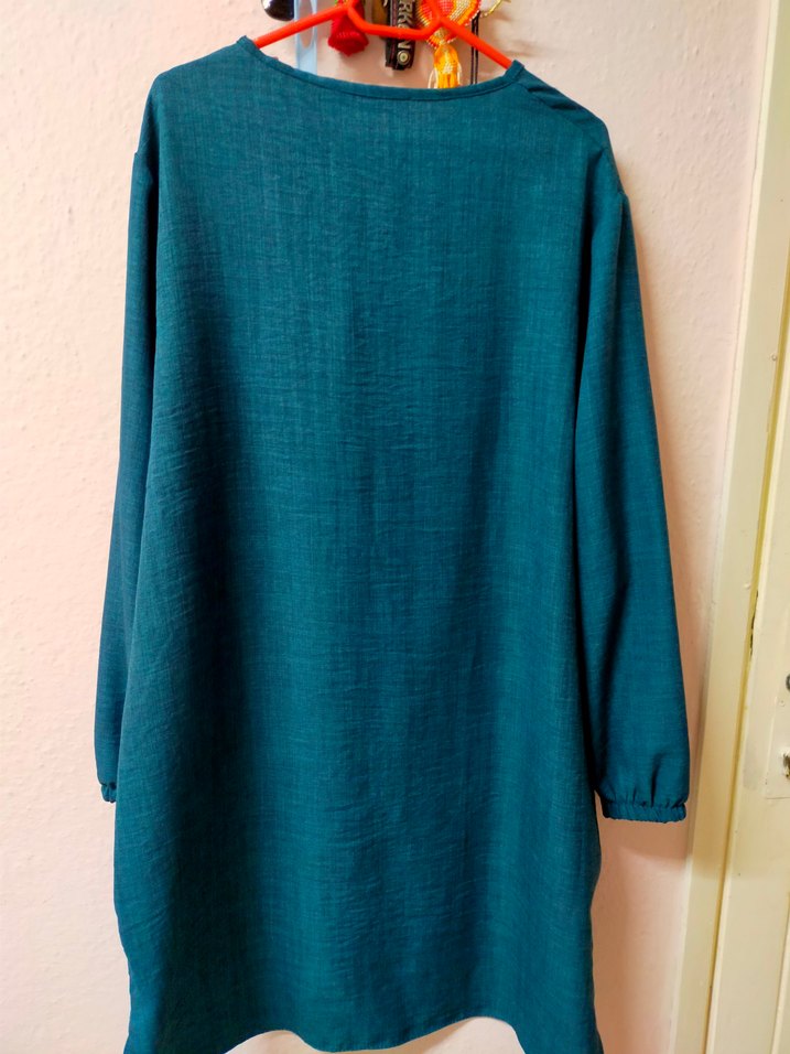Koyu Turkuaz Keten Midi Kadın Tunik - Görsel 5