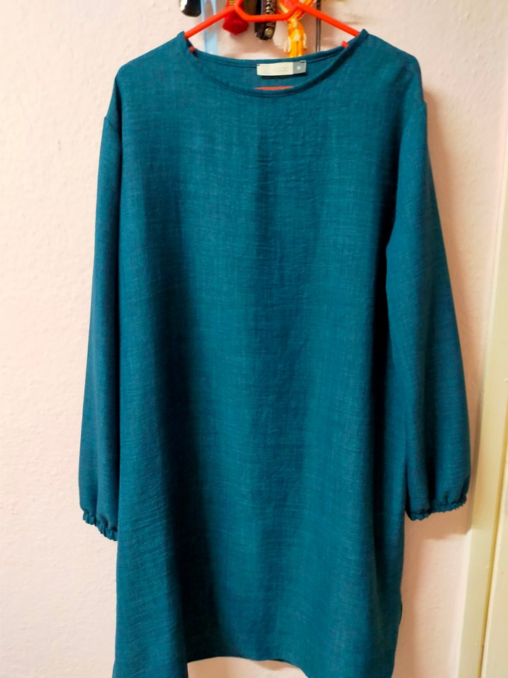 Koyu Turkuaz Keten Midi Kadın Tunik - Görsel 3