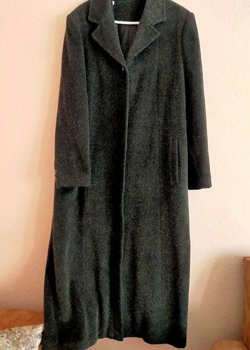 Gri Düğmeli Uzun Kadın Yün Kaban - Görsel 3