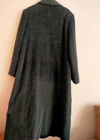 Gri Düğmeli Uzun Kadın Yün Kaban - Görsel 4