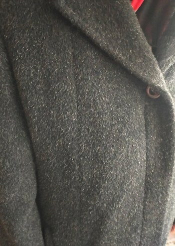 Gri Düğmeli Uzun Kadın Yün Kaban - Görsel 8