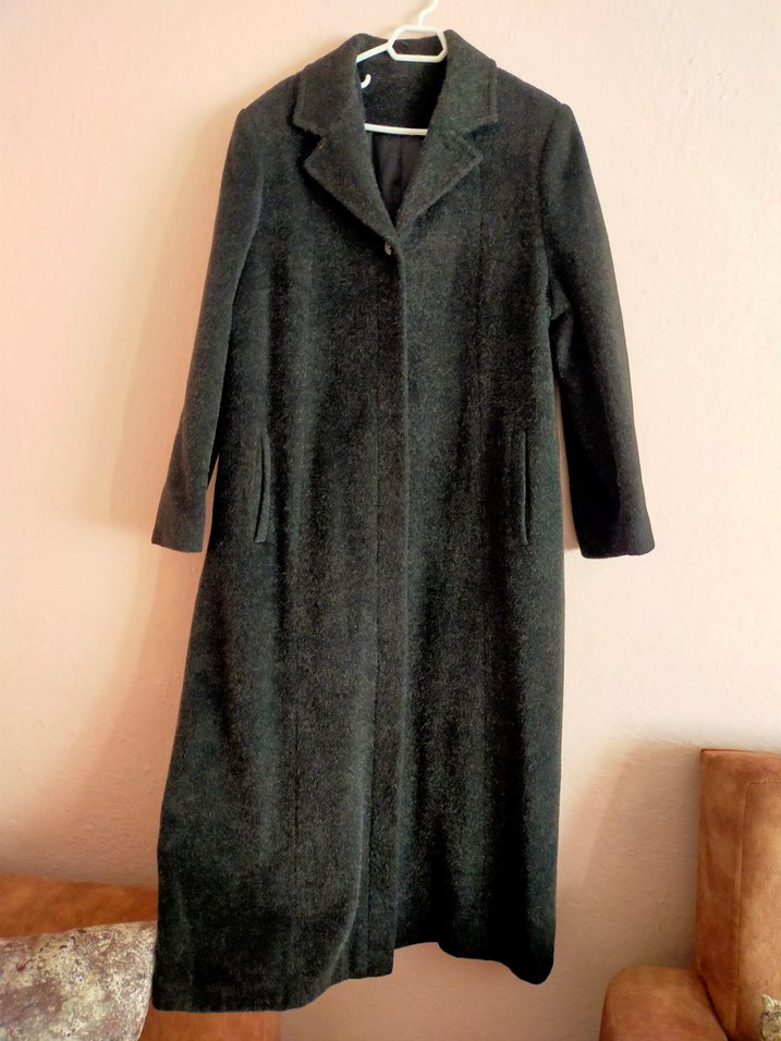 Gri Düğmeli Uzun Kadın Yün Kaban - Görsel 2