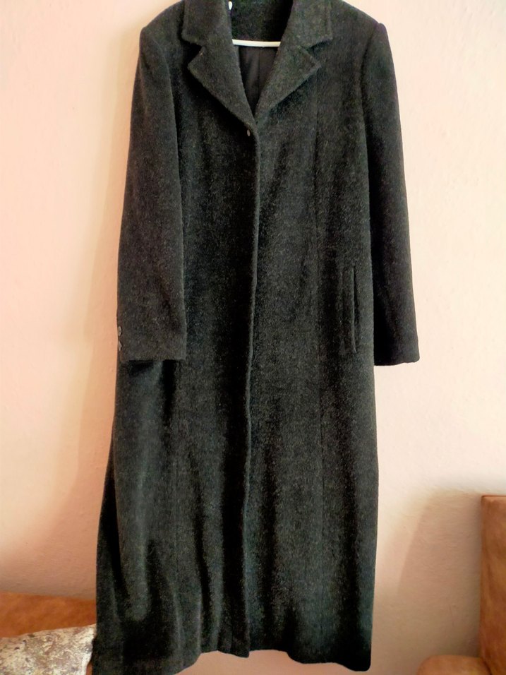 Gri Düğmeli Uzun Kadın Yün Kaban - Görsel 3