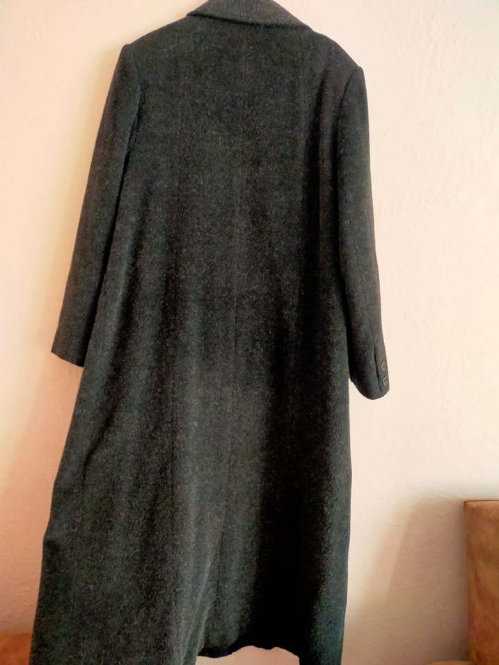 Gri Düğmeli Uzun Kadın Yün Kaban - Görsel 4