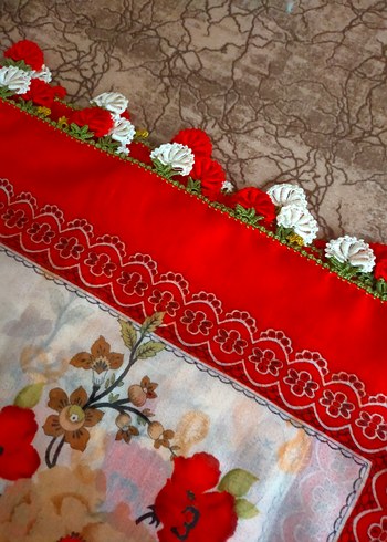 Dantel İşlemeli Kırmızı Kadın Fular - Görsel 2