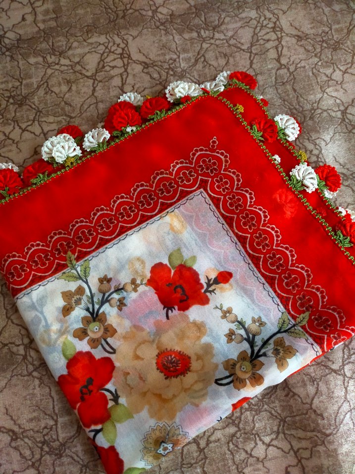 Dantel İşlemeli Kırmızı Kadın Fular - Görsel 4