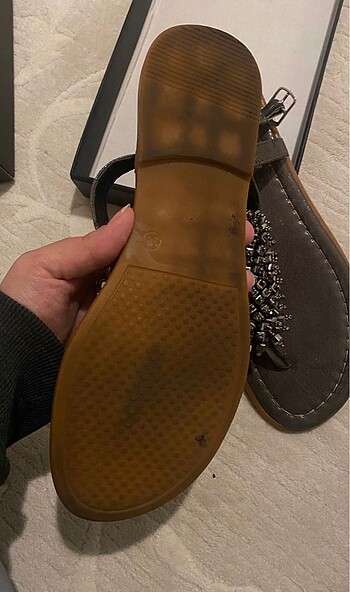 38 Beden kahverengi Renk Platin taşlı sandalet