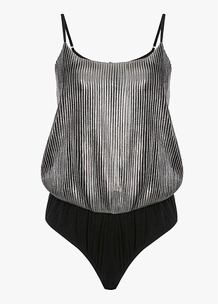 Twist metalik ip askılı bodysuit