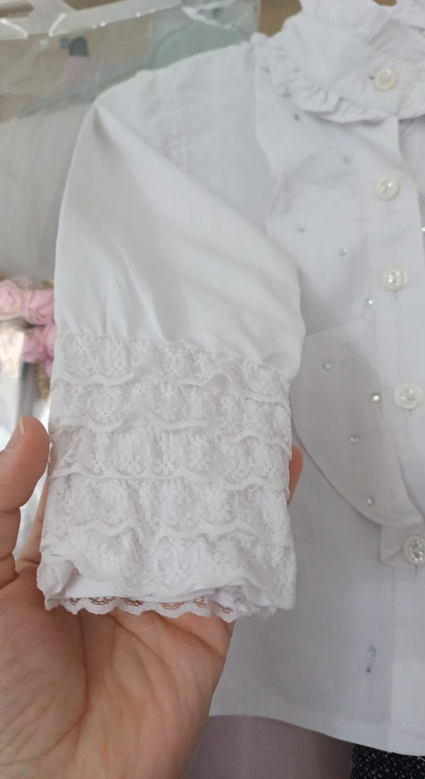 Kız Çocuk Beyaz Fırfırlı Pamuklu Gömlek - Görsel 2