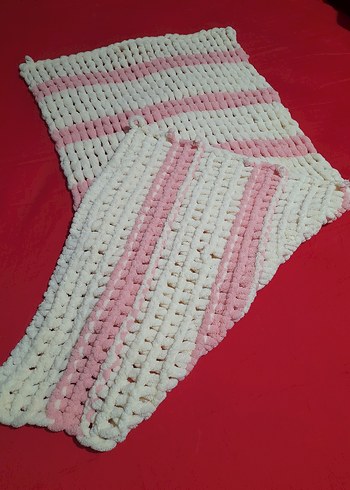 PEMBE VE KREM ÇOCUK ÖRGÜ BATTANİYE VEYA ŞAL - Görsel 3