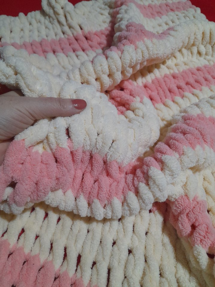 PEMBE VE KREM ÇOCUK ÖRGÜ BATTANİYE VEYA ŞAL - Görsel 2