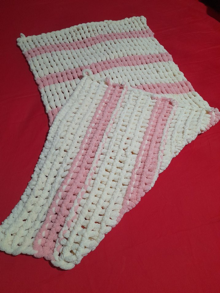 PEMBE VE KREM ÇOCUK ÖRGÜ BATTANİYE VEYA ŞAL - Görsel 3