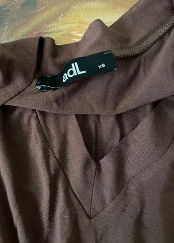 Kahverengi V Yaka Uzun Salaş Elbise - Görsel 3