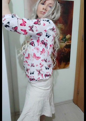 Bej Mini Keten Pileli  Etek - Görsel 2