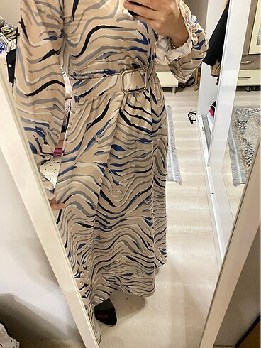 Saten zebra desenli yazlık elbise
