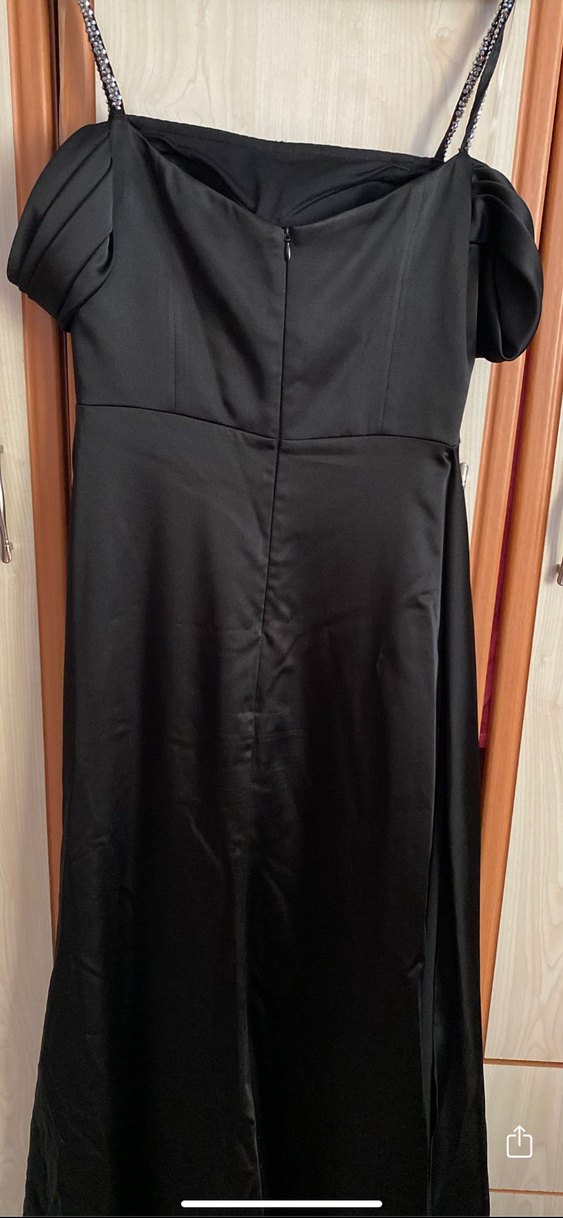 Siyah Drapeli Uzun Kadın Abiye Elbise - Görsel 3