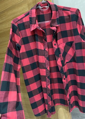 Kadın Kırmızı Kareli Uzun Kollu Gömlek - Görsel 2