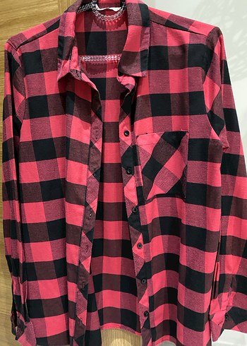 Kadın Kırmızı Kareli Uzun Kollu Gömlek - Görsel 3