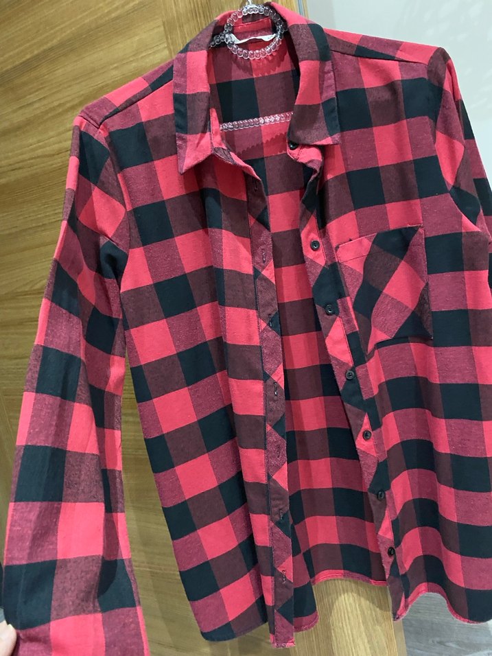 Kadın Kırmızı Kareli Uzun Kollu Gömlek - Görsel 2