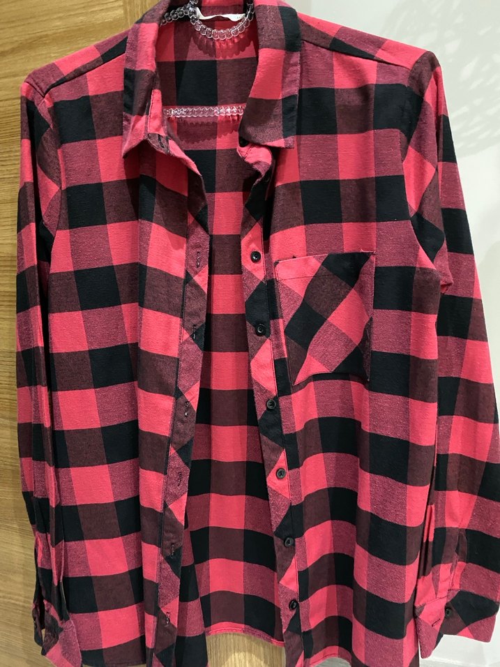 Kadın Kırmızı Kareli Uzun Kollu Gömlek - Görsel 3