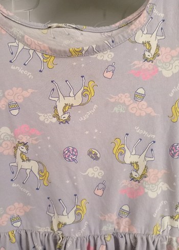 6 Yaş Beden Kız Çocuk Lila Unicorn Desenli Kolsuz Elbise
