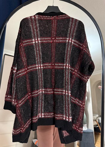 dilvin Bordo Ekose Örgü Salaş Hırka - Görsel 5