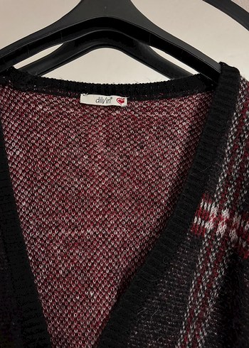 dilvin Bordo Ekose Örgü Salaş Hırka - Görsel 3