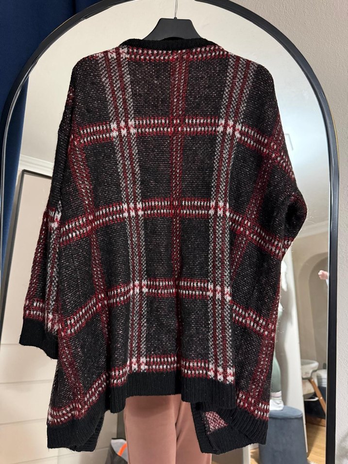 dilvin Bordo Ekose Örgü Salaş Hırka - Görsel 5