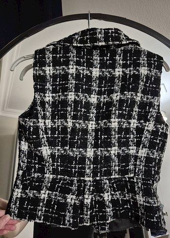 Düğmeli Siyah Ekose Midi Yelek - Görsel 3