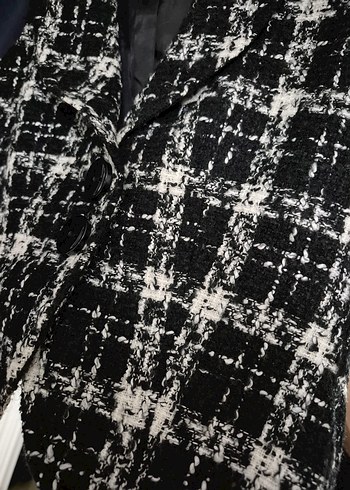 Düğmeli Siyah Ekose Midi Yelek - Görsel 4