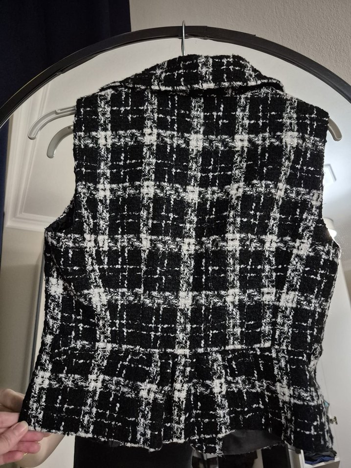 Düğmeli Siyah Ekose Midi Yelek - Görsel 3