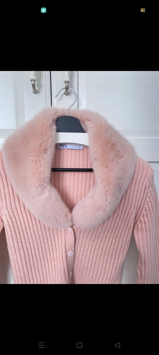 Pembe Kürklü Yaka Kadın Triko Kazak - Görsel 2